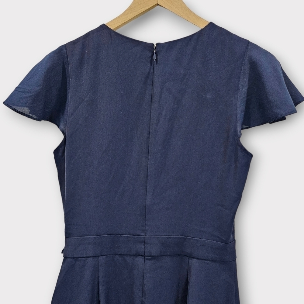 Parker Navy Catherine Romper Tie Waist Ruffle Hem Size 4 - Picture 6 of 14